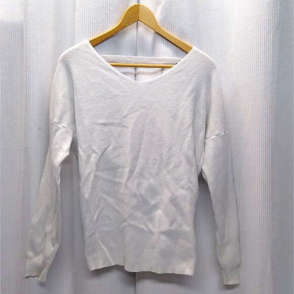 Windsor White V-Neck Twist Stun Knot Open Back Sweater Women Medium Cotton/Rayon - Picture 1 of 5